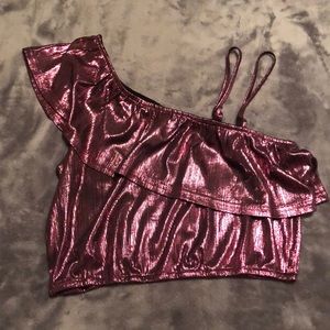 Charlotte Russe pink metallic crop shirt